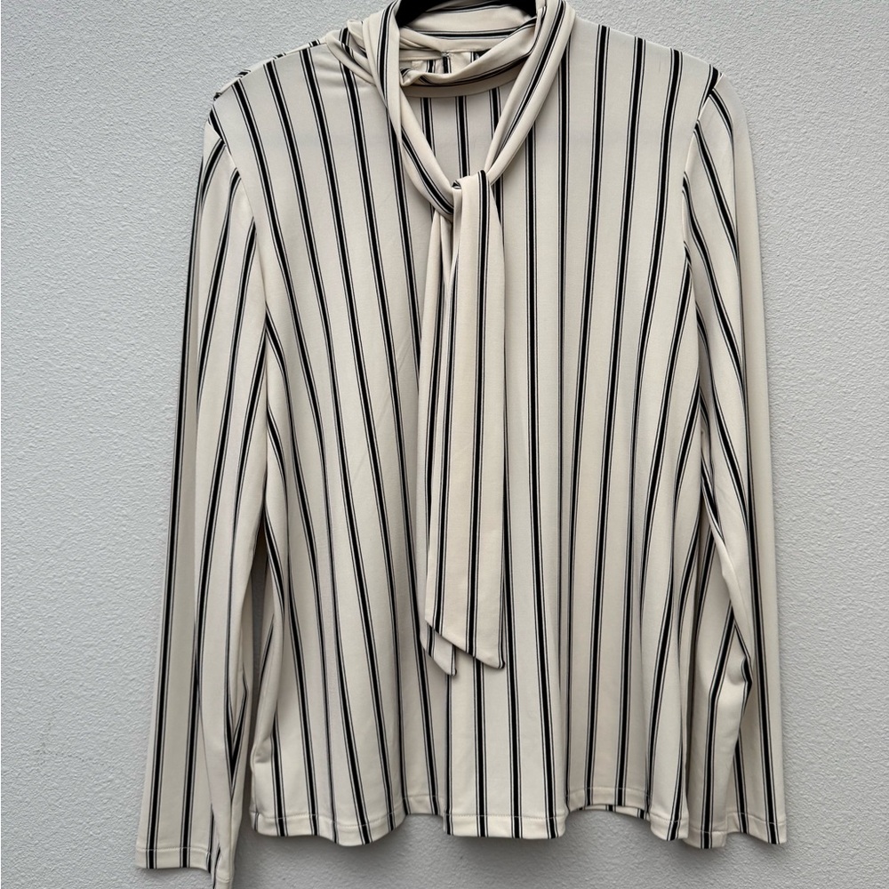 Ann Taylor Stripped Blouse, Cream and Black, Size M - Picture 2 of 4